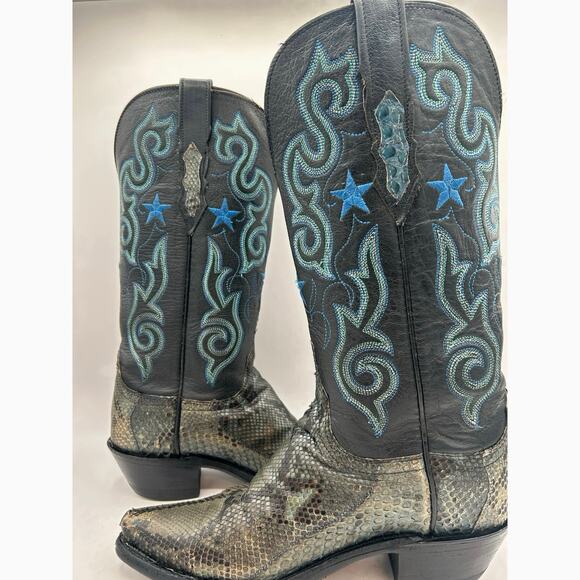 Lucchese 1883 Women's Western Cowboy Boots black & Blue Python Leather 7 - Picture 4 of 16